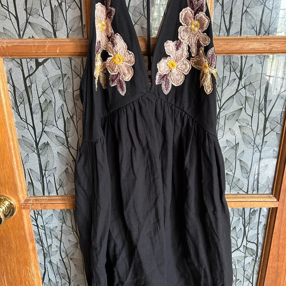 Free People Black Strappy Embroidered Short Dress or Long Top